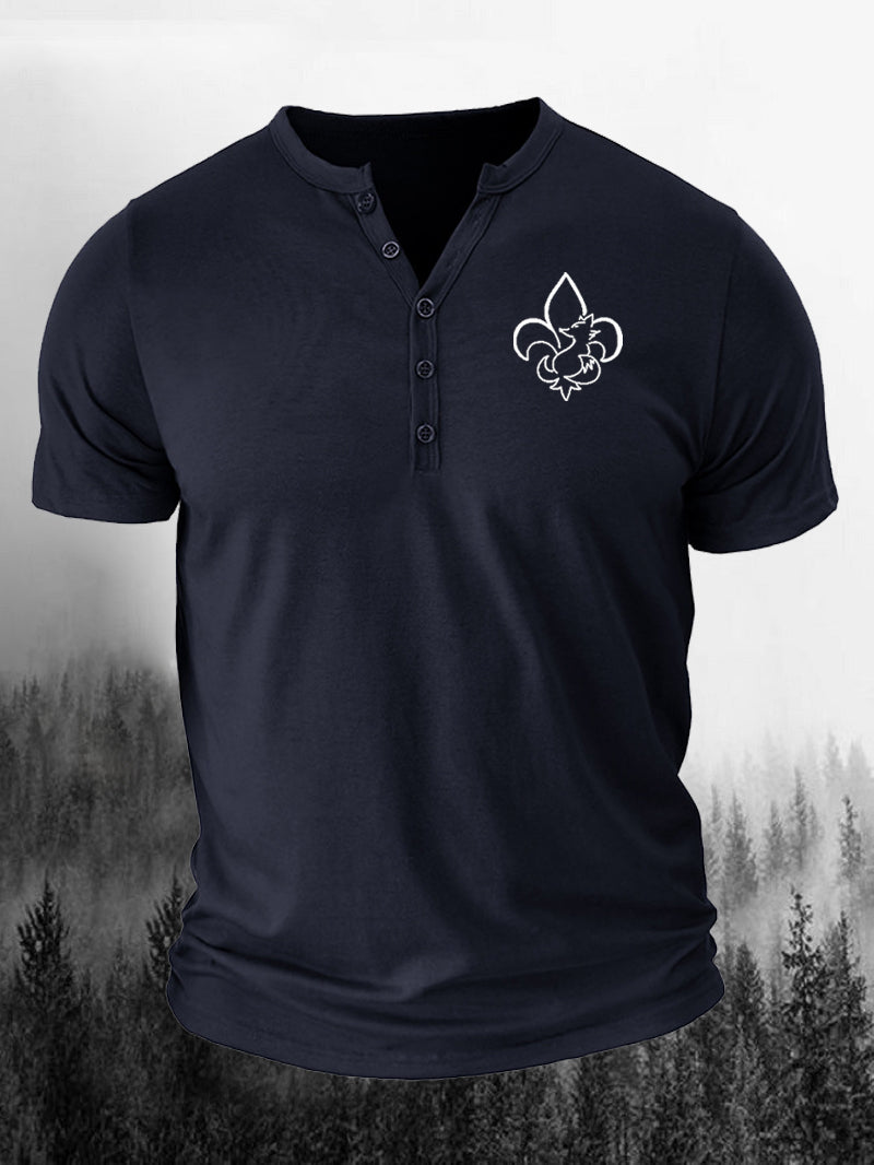 Men's Logo Fox Henry Collar Short-Sleeved Shirt