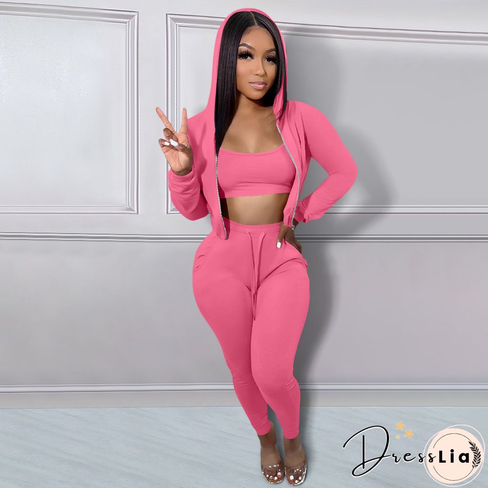 Hoodie Jackets with Tank and Jogger Pants Sweatsuit