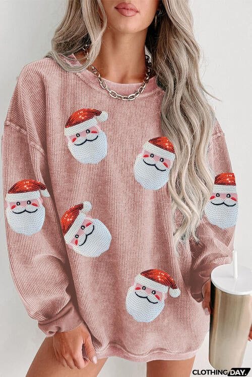 Sequin Santa Patch Ribbed Sweatshirt
