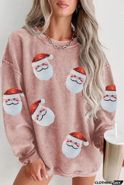 Sequin Santa Patch Ribbed Sweatshirt