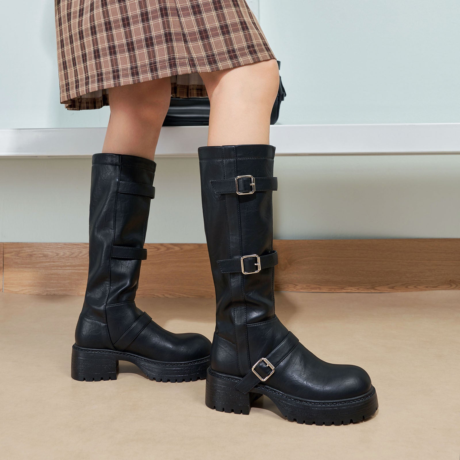 TAAFO Chunky Western Cowboy Retro Knee-High Boots