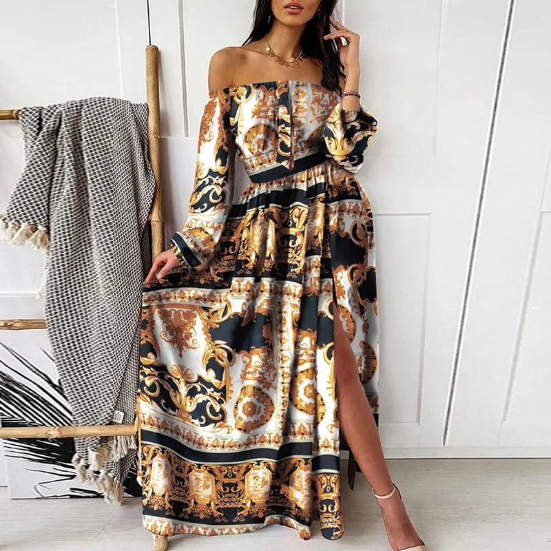 Hedging Retro Long-sleeved Big Swing Dress