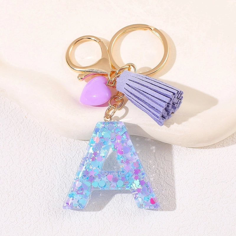 New Women’s Purple Love Tassel 26 Letter Keychain Cute Car Key Chain Couple Backpack Jewelry