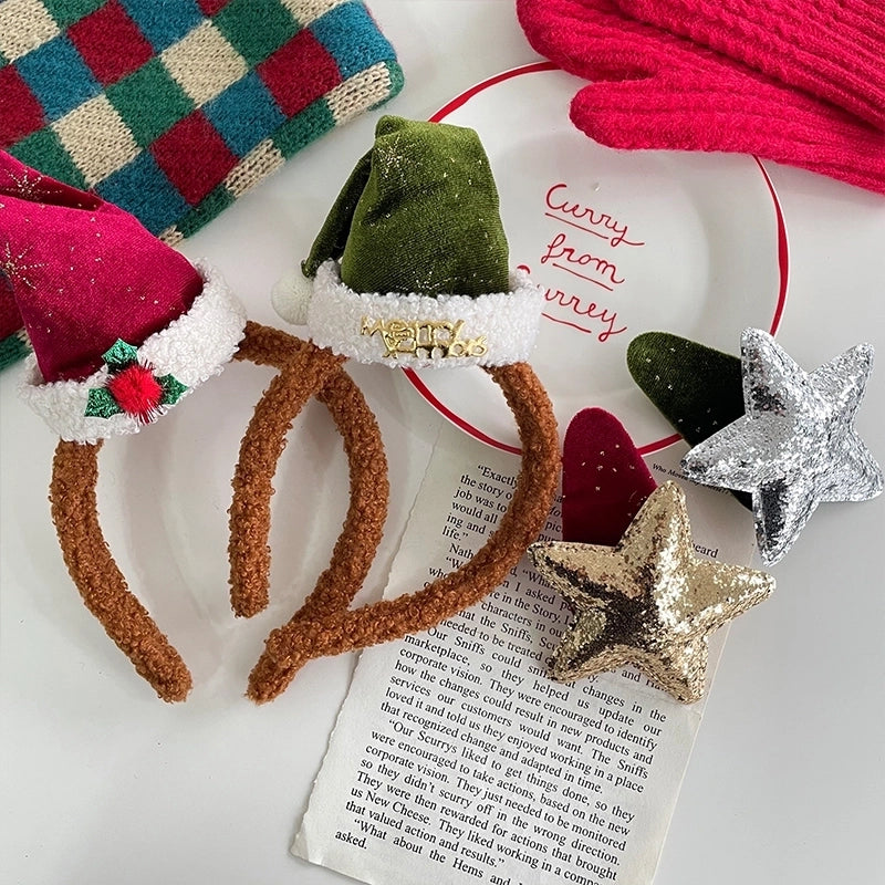 Christmas Cute Minimalist Women’s Star Bow Knot Flannel Hair Clip Hair Band