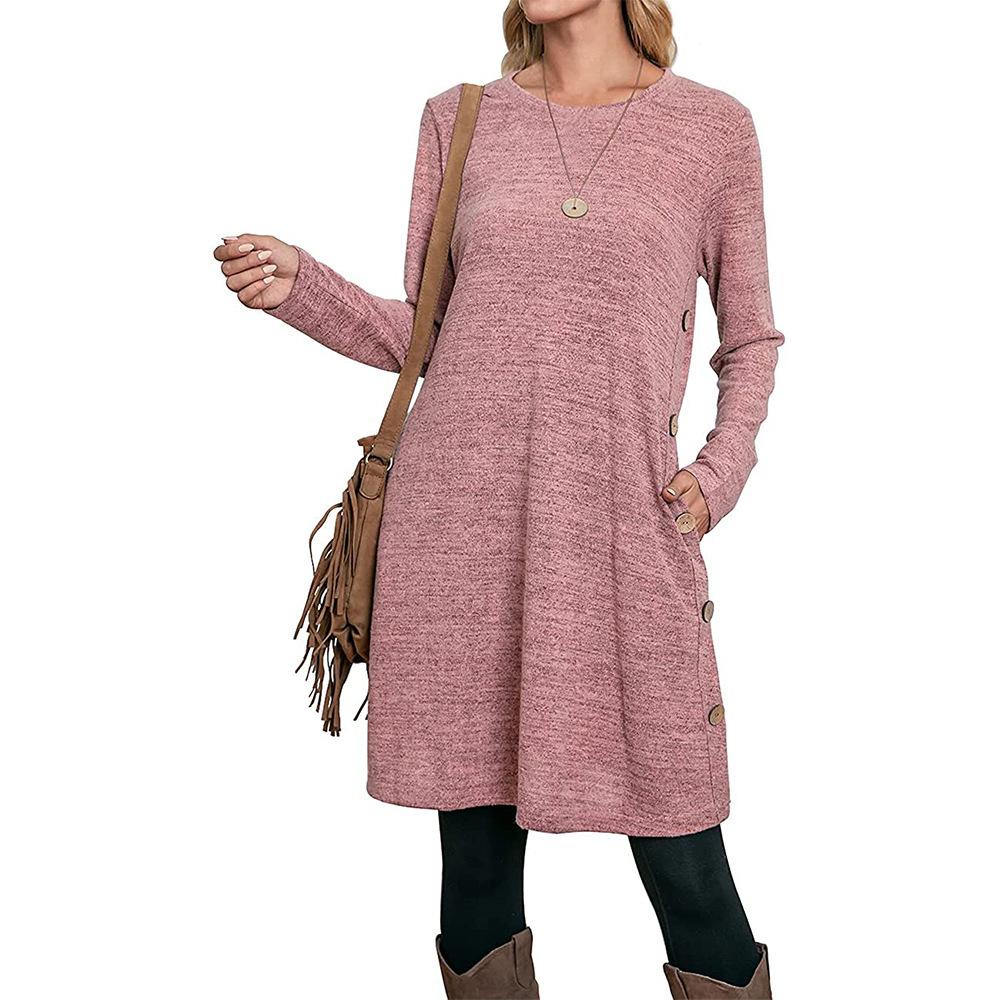  thdmladies Buttoned Pocket Casual Loose Dress thedmladies