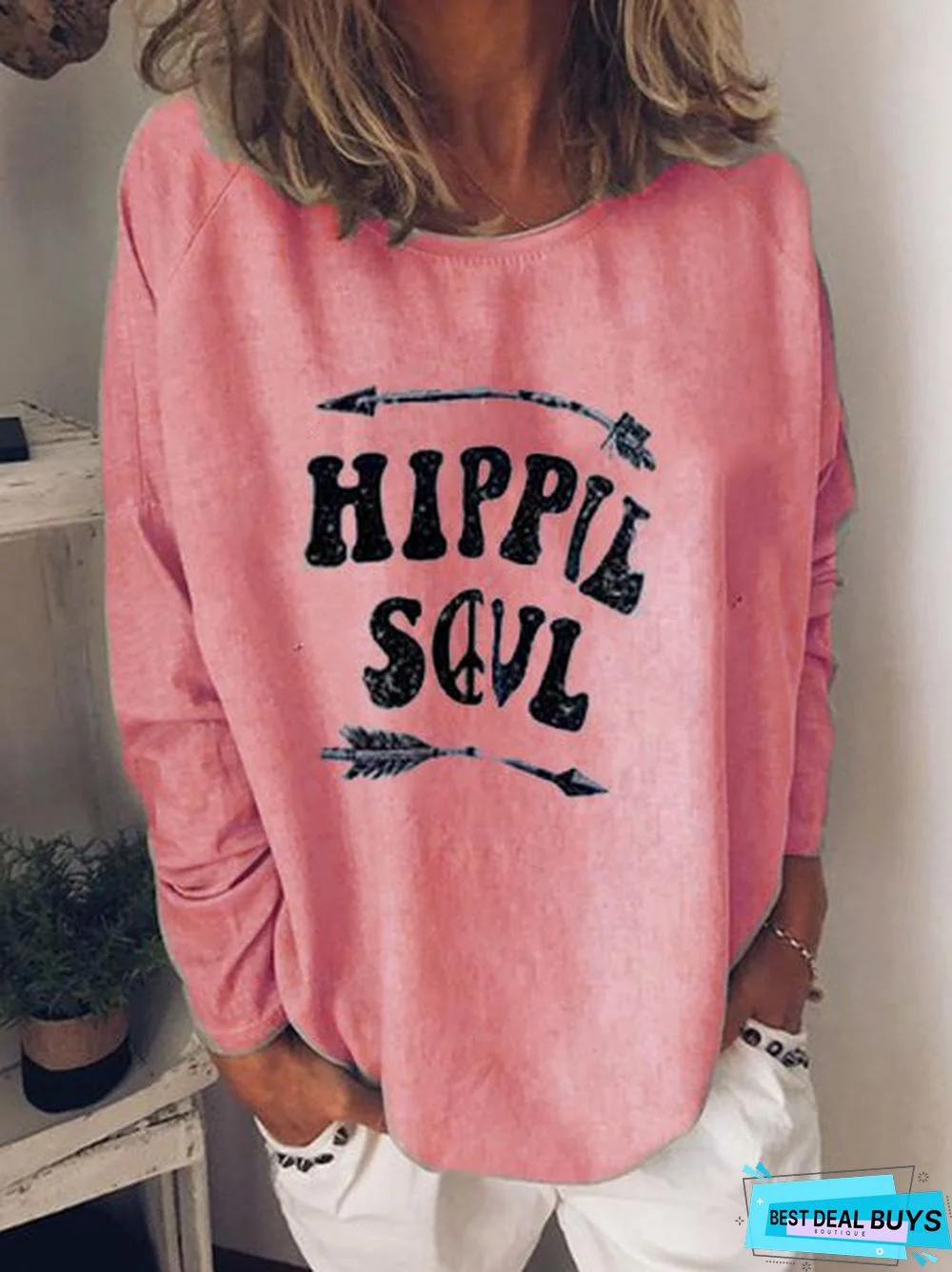 Printed Crew Neck Long Sleeve Tunic T-Shirt