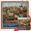 Colorful Houses On The Shore - 14CT Counted Cross Stitch - 50*50cm