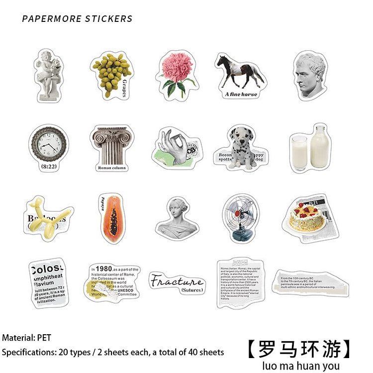 JOURNALSAY 40pcs Korean Style PET Sticker Pack Ins Collage Journaling Decorative Material Stickers