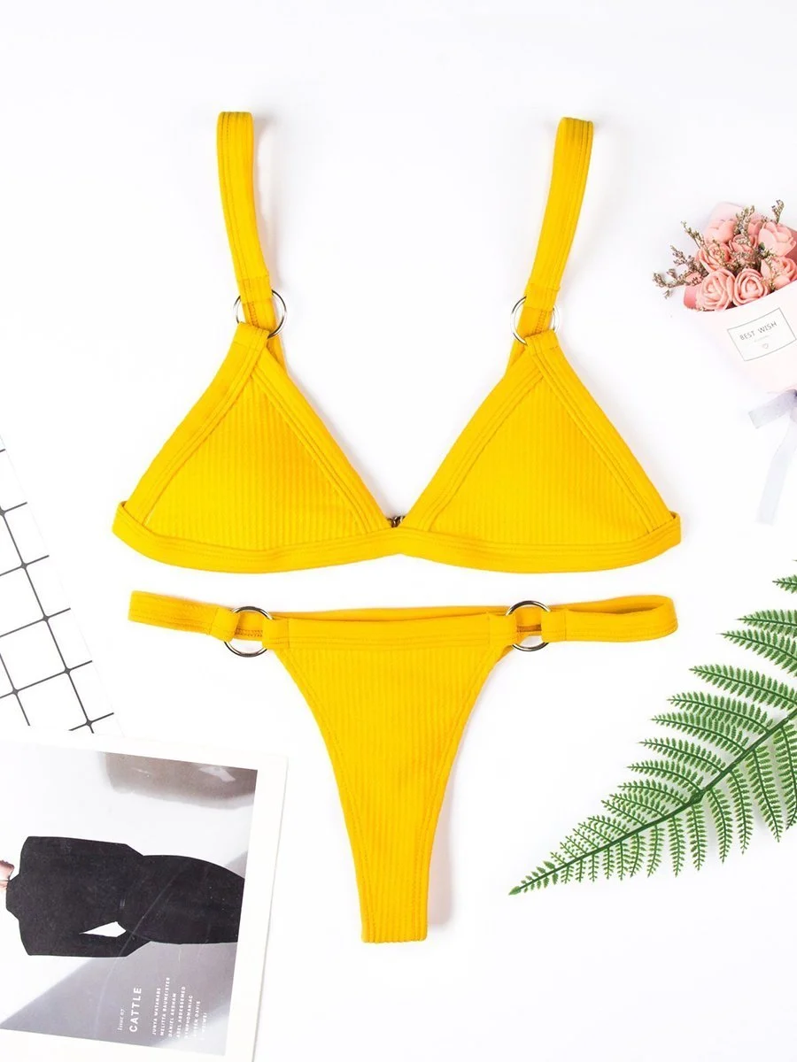 Vacation Sandbeach Sexy Pure Color Bikini Set