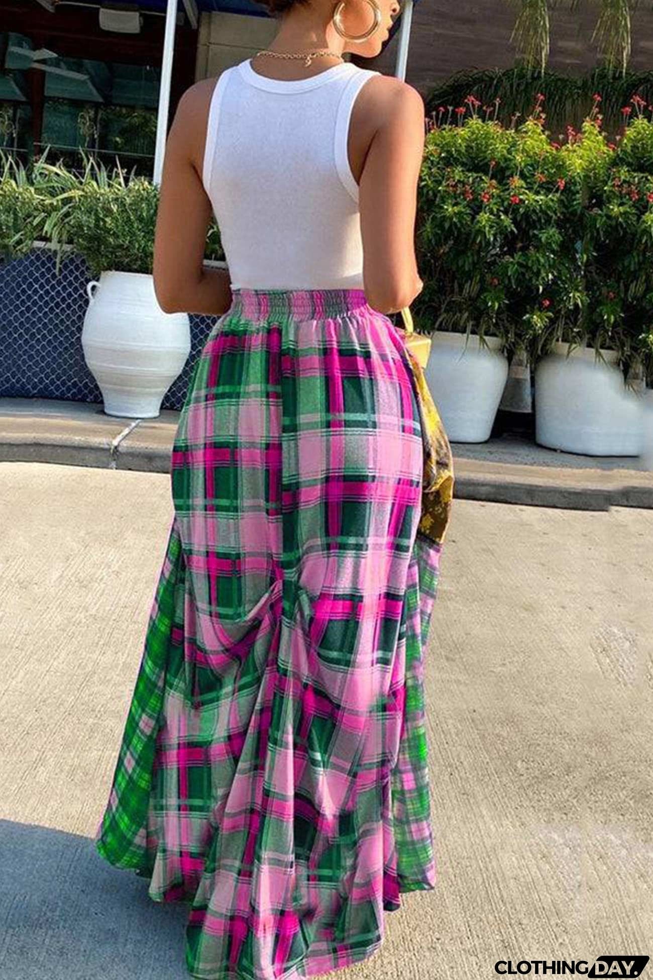 Splicing Plaid Print Skirt