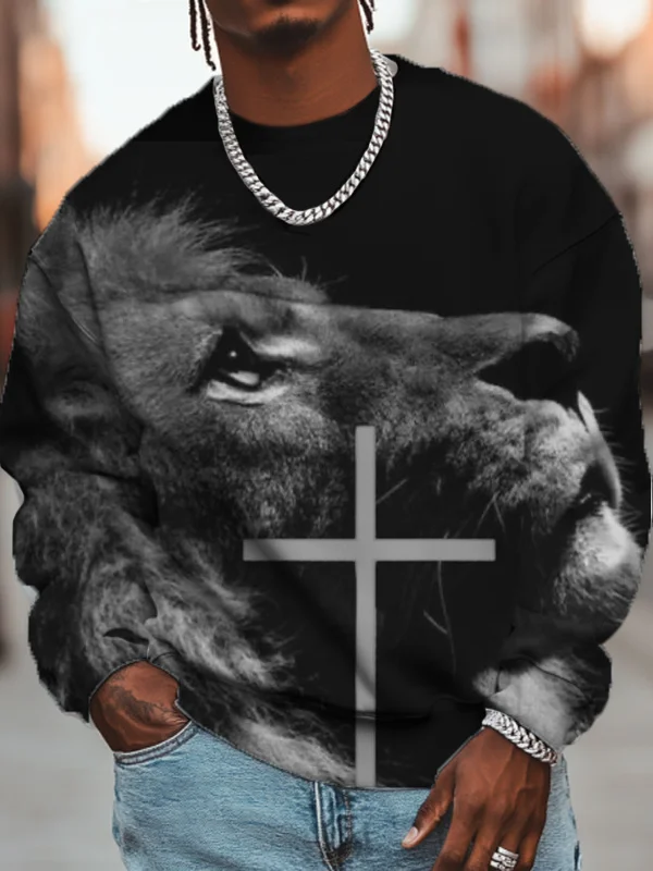 Men's Lion Cross Graphic Print Casual Sweatshirt
