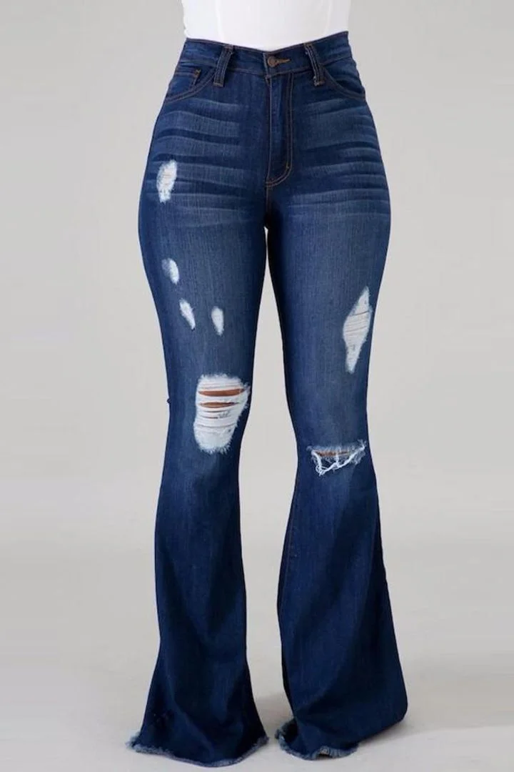 90s Vintage High Waist Ripped Flare Leg Jeans