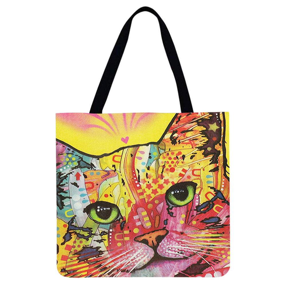 Linen Tote Bag-Colorful cat