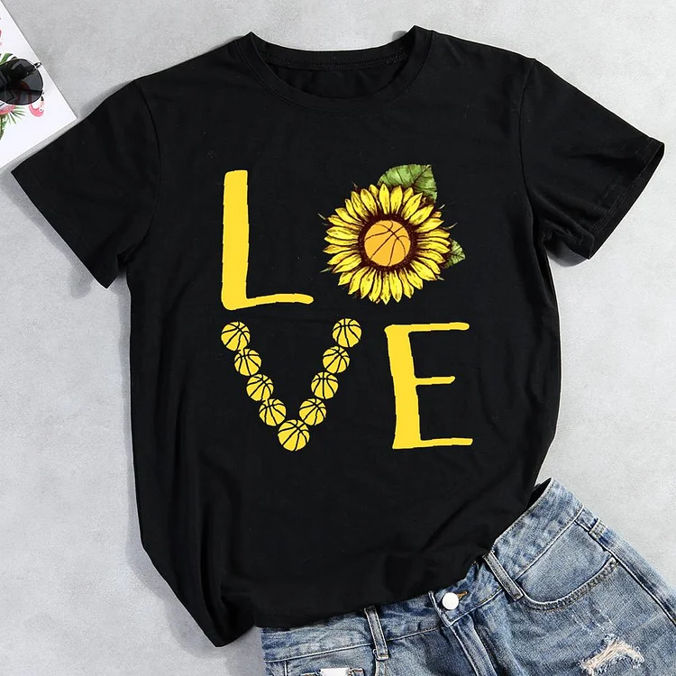 Basketball sunflower Round Neck T-shirt-Annaletters