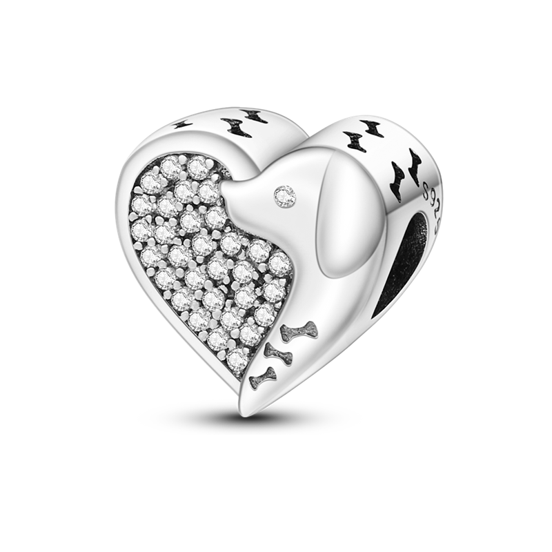 925 Silver Heart shaped diamond inlaid dog Pendant Charm Silver Jewelry Original Bracelet Neckalce Fashion Jewelry Accessories