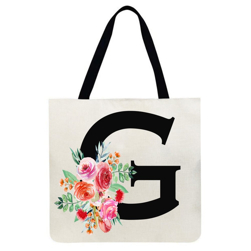 Linen tote bag-Alphabet flowers