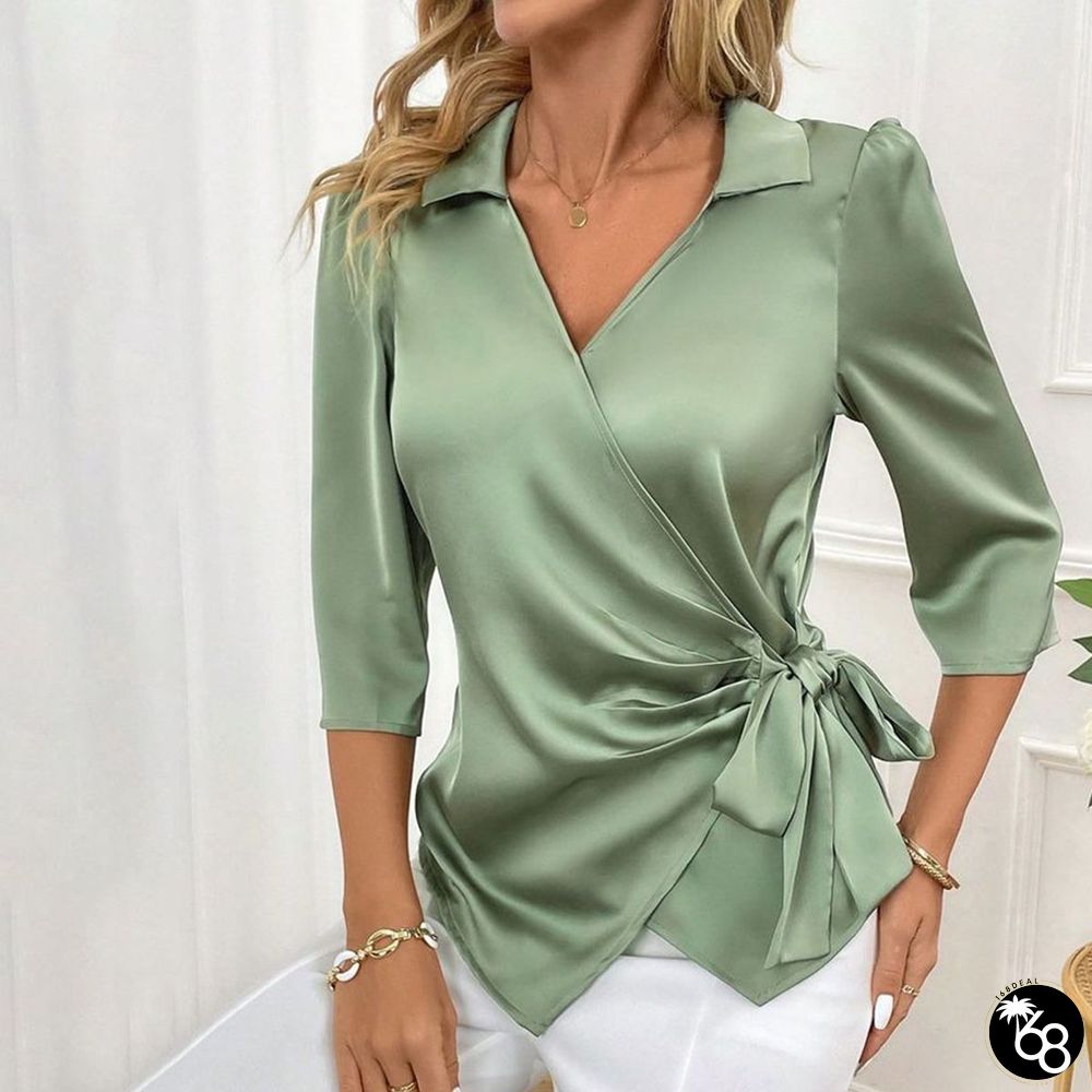 Green Plain 3/4 Sleeve Top | 168DEAL