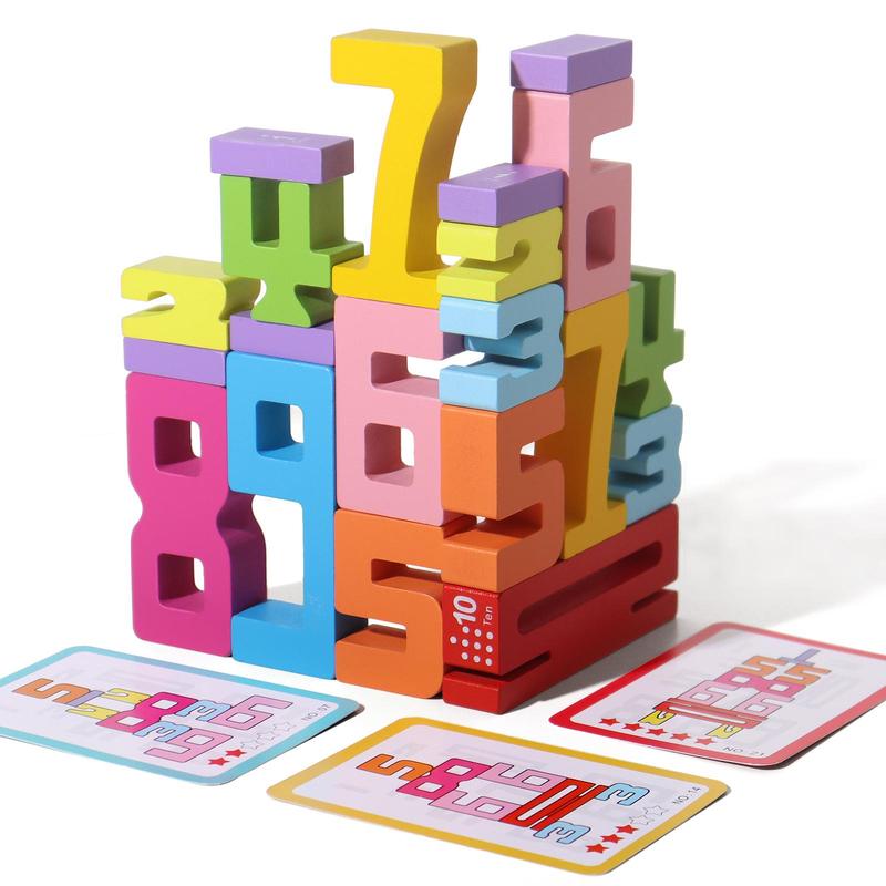 Wooden Number Building Block (1 Box), Creative Montessori Stacking Toys, Early Educational Toy for Children, Valentine's Day Gift