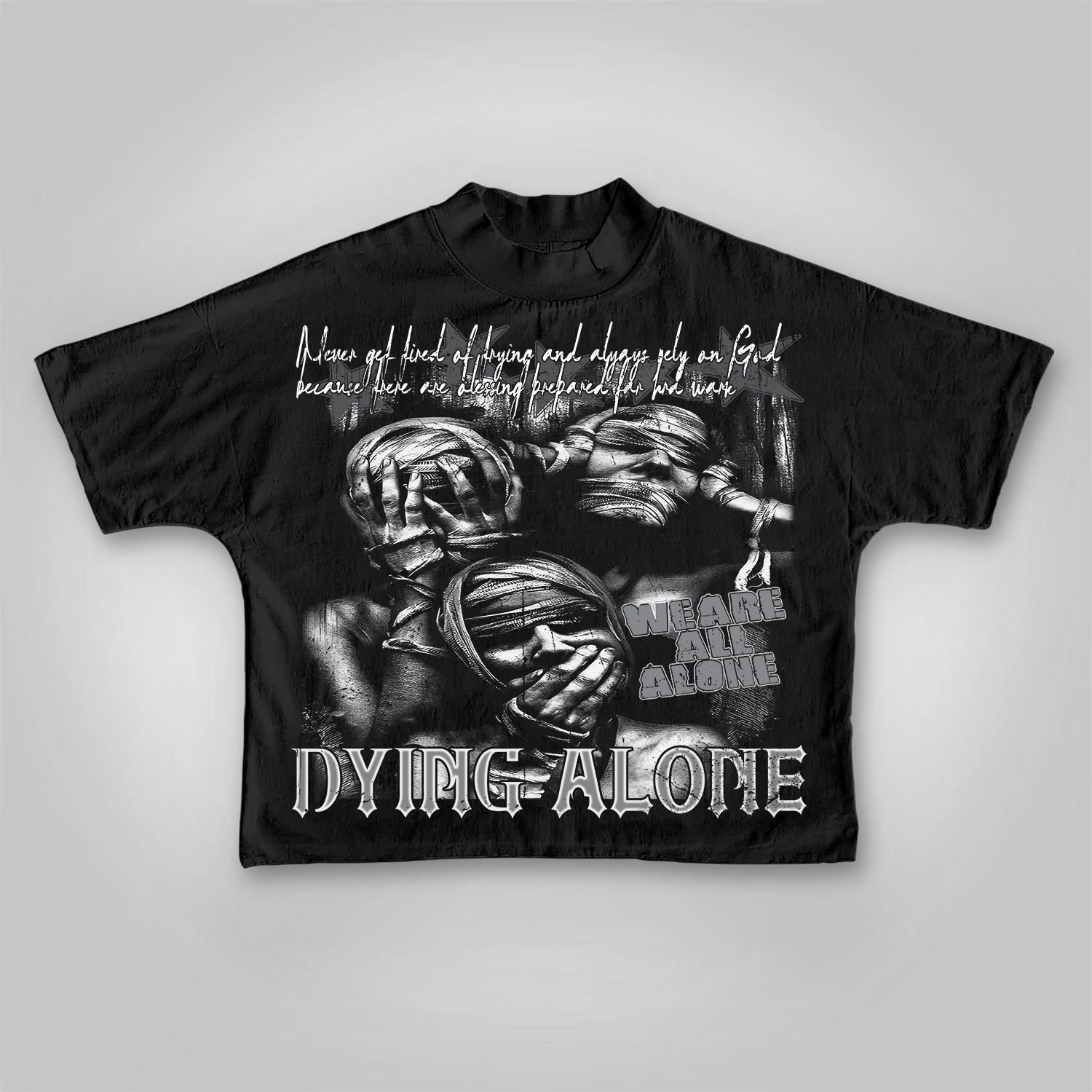 Vintage We Are All Alone Abstract Human Face Graphics Printed Cotton T-Shirt