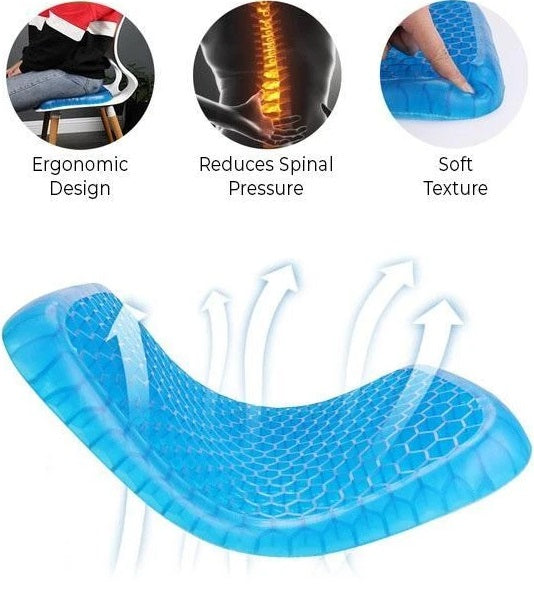 ProWellness™ Gel Seat Cushion Support Pad is an award-winning product that molds perfectly to the shape of your bottom. It provides the right support for you! Now you can sit all day, even on the hardest chair, and steel feel comfortable! It features a proprietary technology that allows it to absorb pressure points by collapsing on itself.