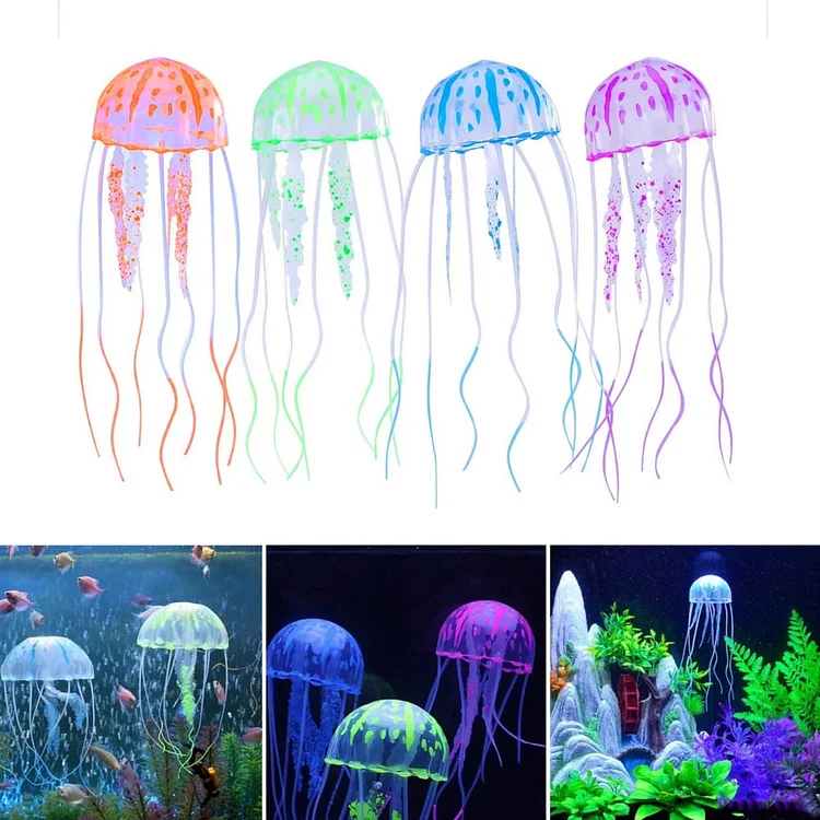 6Pcs Artificial Jellyfish Decor Ornament for Aquarium Fish Tank Fake Jellyfish Aquarium Decorations Glowing Jellyfish Effect Safe For Fish Instant Suction Cup Installation