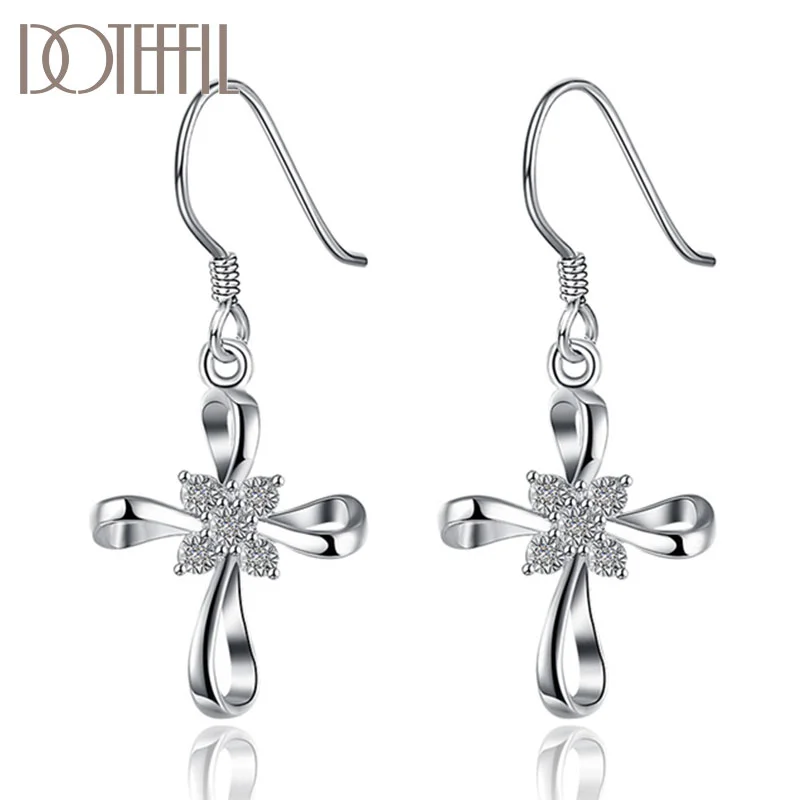 DOTEFFIL 925 Sterling Silver Bowknot AAA Zircon Earrings High Quality Charm Women Jewelry 
