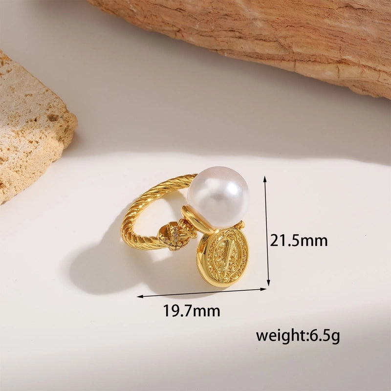 Retro Luxurious Butterfly Copper Imitation Pearl Zircon 18K Gold Plated Plating Inlay Open Rings