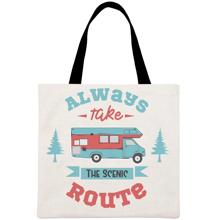 Always Take The Scenic Route Printed Linen Bag-Annaletters
