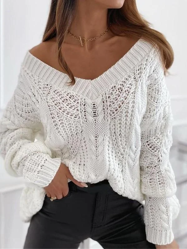 Women's Knitted V-neck Long Sleeve Sweater Top