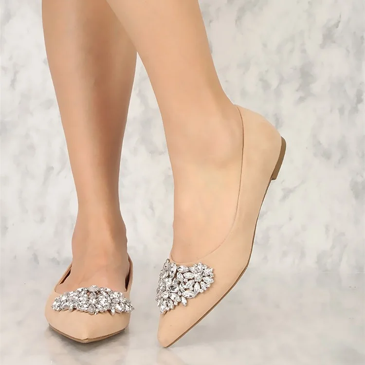 Rhinestone Nude Pointed Toe Flats for Comfortable Women Vdcoo