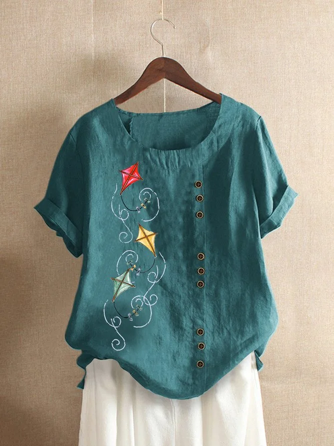 Short Sleeve Casual Kite Print Shirts & Tops