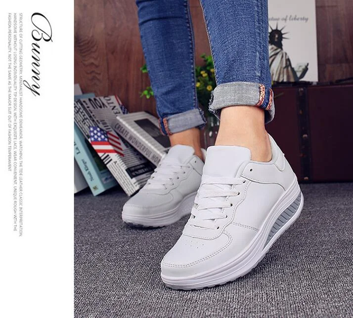 WGZNYN 2022 Platform Sport Shoes For Women Sneakers Pu Leather Breathable Comfortable Fashion Womens Walking Casual Shoes