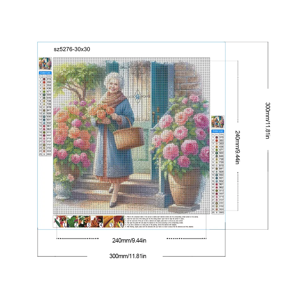 Diamond Painting - Full Round Drill - Garden Old Lady(Canvas|30*30cm)