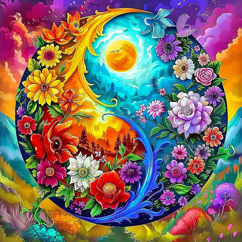 Diamond Painting - Full Round Drill - Tai Chi Flower(Canvas|50*50cm)
