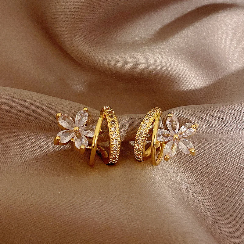 Rhinestone Zirconia Flower Earrings