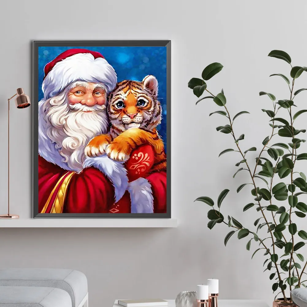 Diamond Painting - Full Round Drill - Santa and Tiger(Canvas|30*40cm)