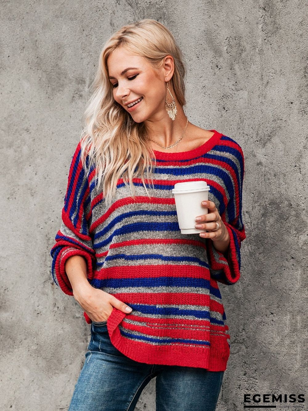 Basic Striped Scoop Neckline Sweater | EGEMISS