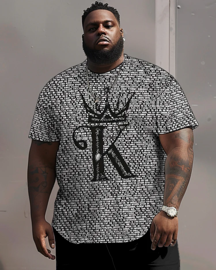 Men's Plus Size Letter K With Crown Pattern Round Neck Short Sleeve Tee