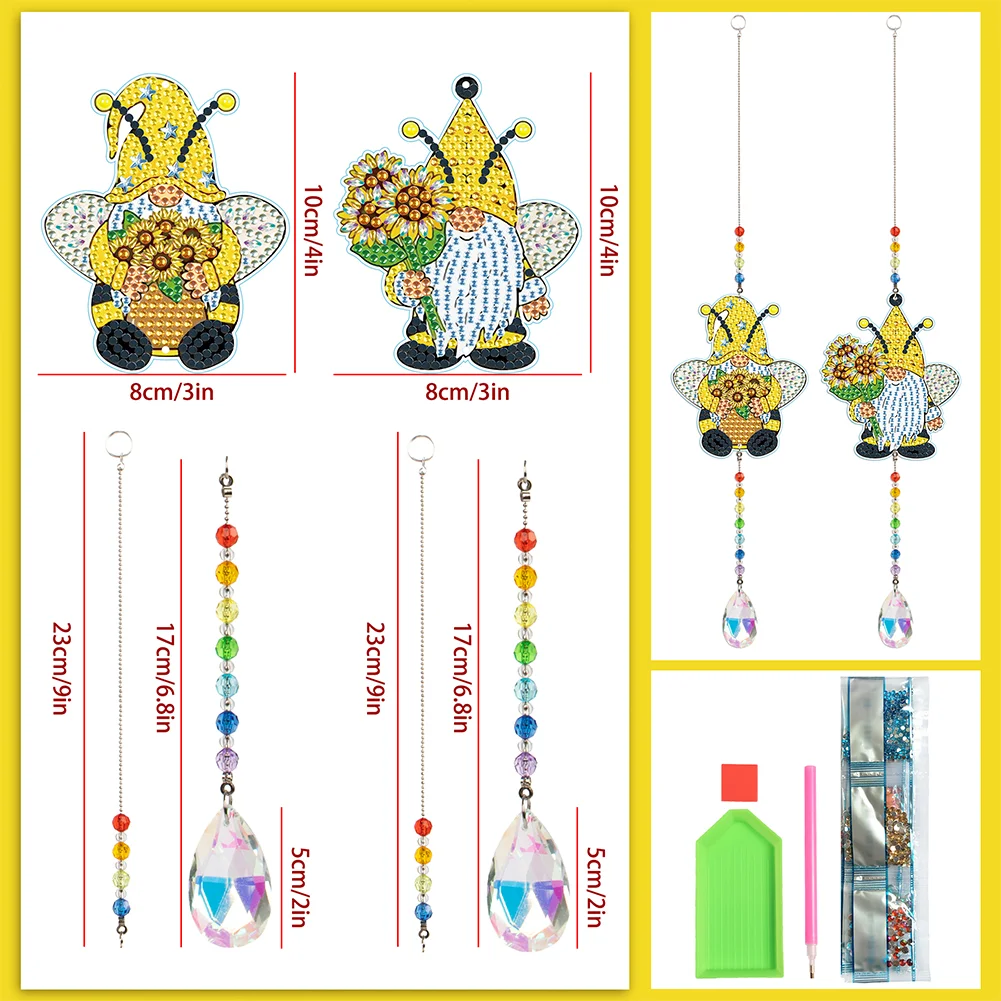 2pcs Crystal Light Catcher Diamond Painting Sunflower Gnome Hanging(Double-Sided)