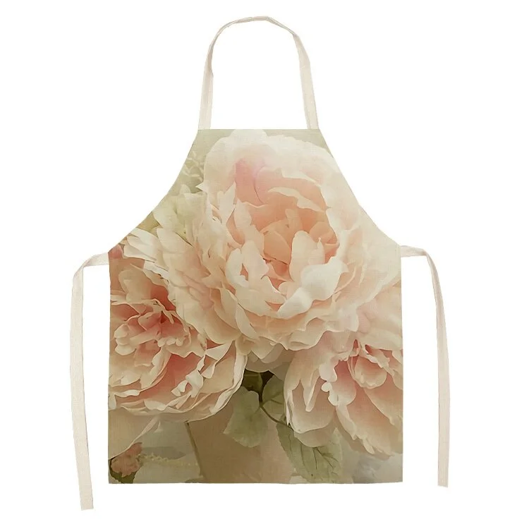 Linen Kitchen Apron - Pink Rose Flower letclo DZ0126