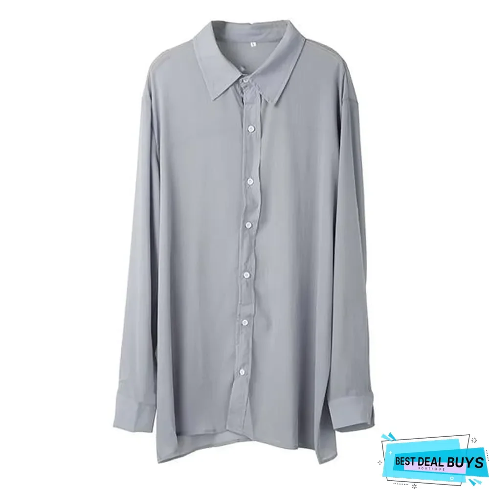 Men Casual V-Neck Solid Color Shirts