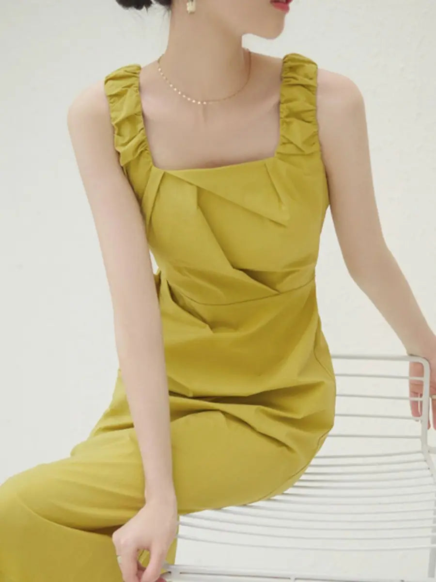 Square-cut Collar Sleeveless Midi Dress
