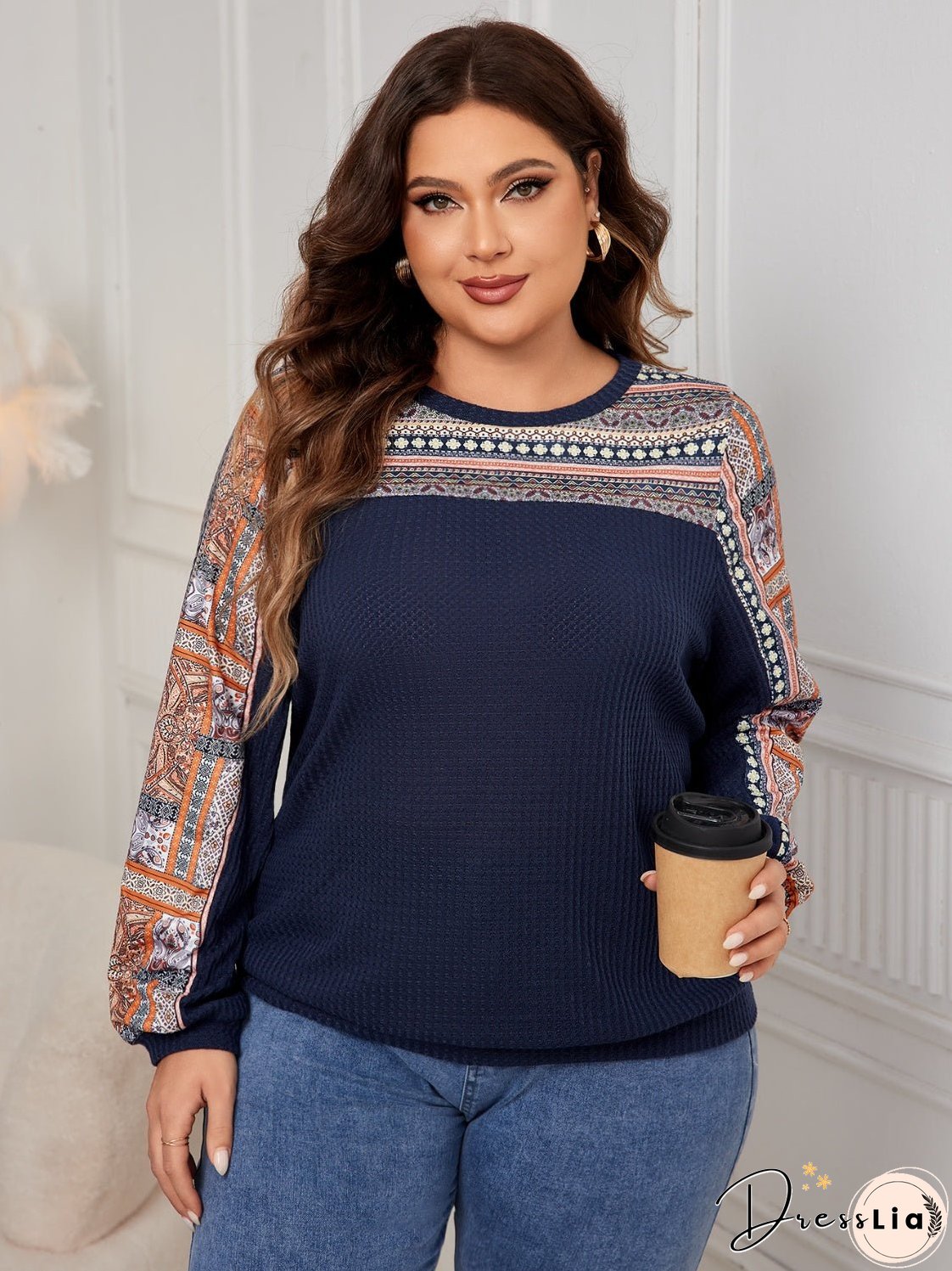 Plus Size Printed Long Sleeve Sweatshirt