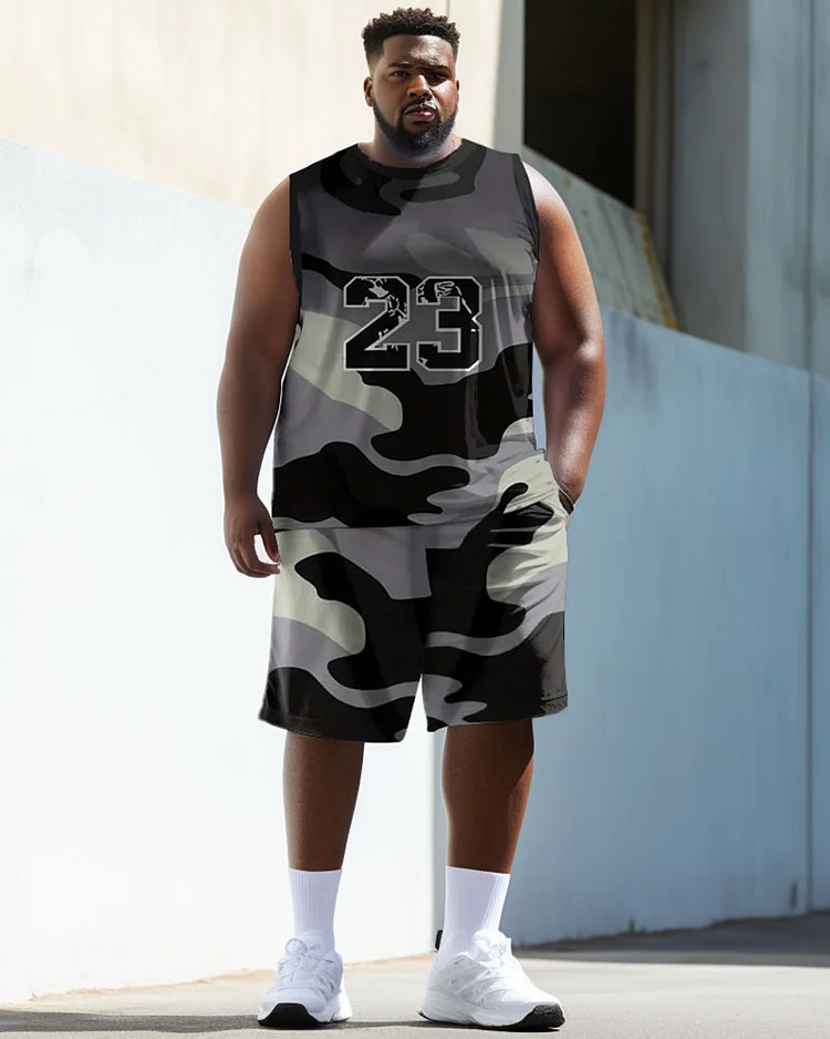 Men's Plus Size Basketball No.23 Camouflage Pattern Vest Sports Two-piece Set
