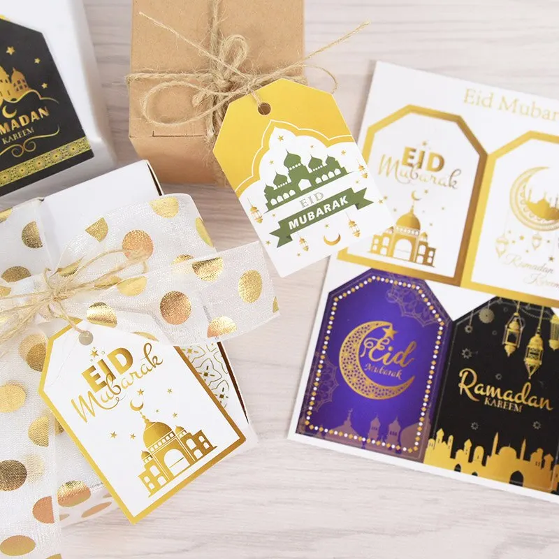 48Pcs Eid Mubarak Paper Label Gift Tag Ramadan Islam Muslim Festival Party Decoration Gift Bag Boxes Hang Decor Eid Al Adha