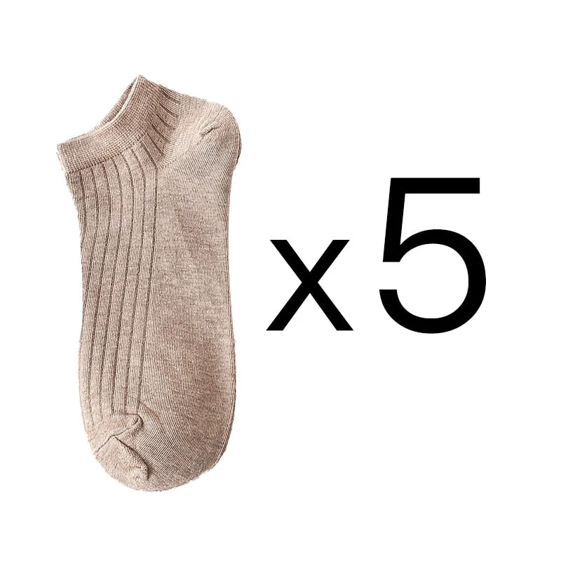 5 Pairs Women Simple Solid Cotton Casual Striped Short Socks for Ladies Breathable Comfortable Soft Trendy Japanese Korea Sox