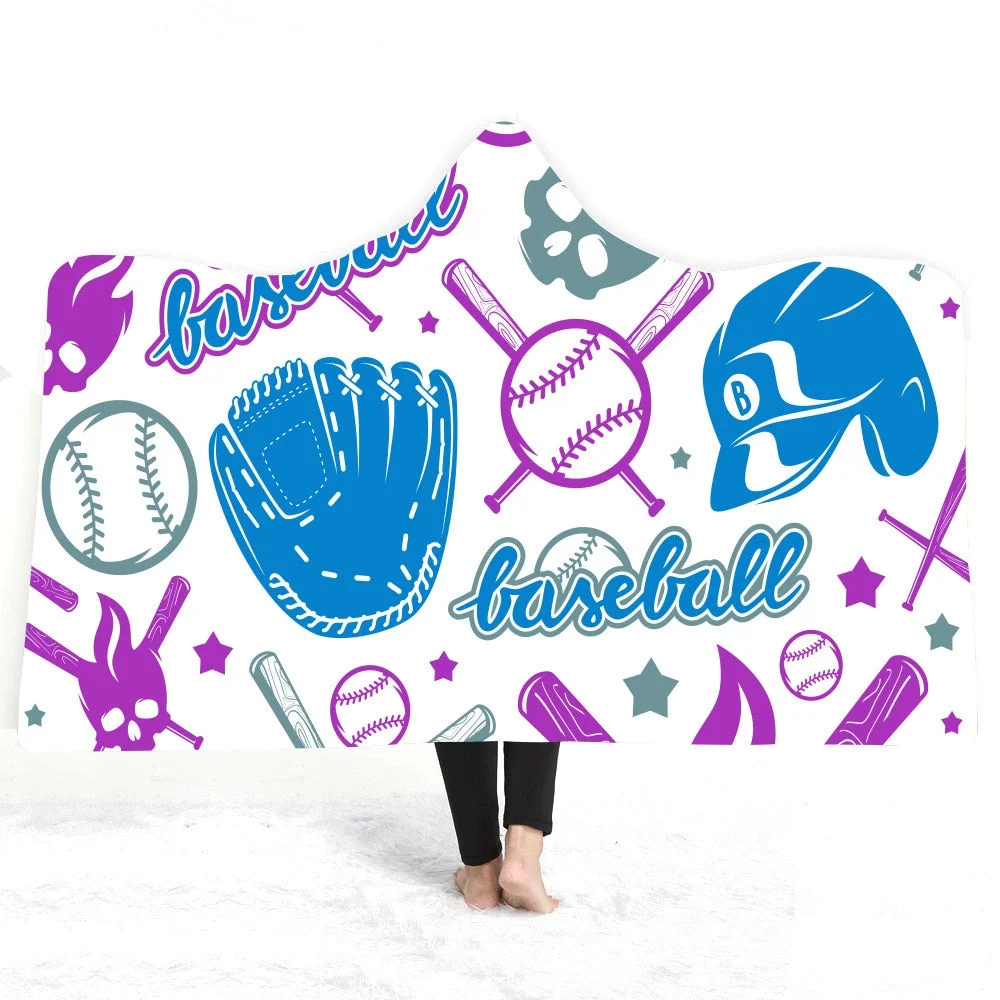 Hooded Blanket 3D Printed Baseball For Home Sofa Sherpa Fleece Hoodie Blanket Microfiber Throw Blanket For Adults Drop Shipping