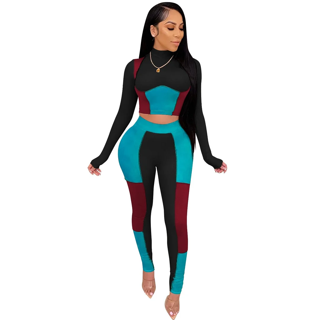 CM.YAYA Active Patchwork Sweatsuit Women's Set Long Sleeve Tee Tops Pants Suit Streetwear Tracksuit Two Piece Set Fitness Outfit