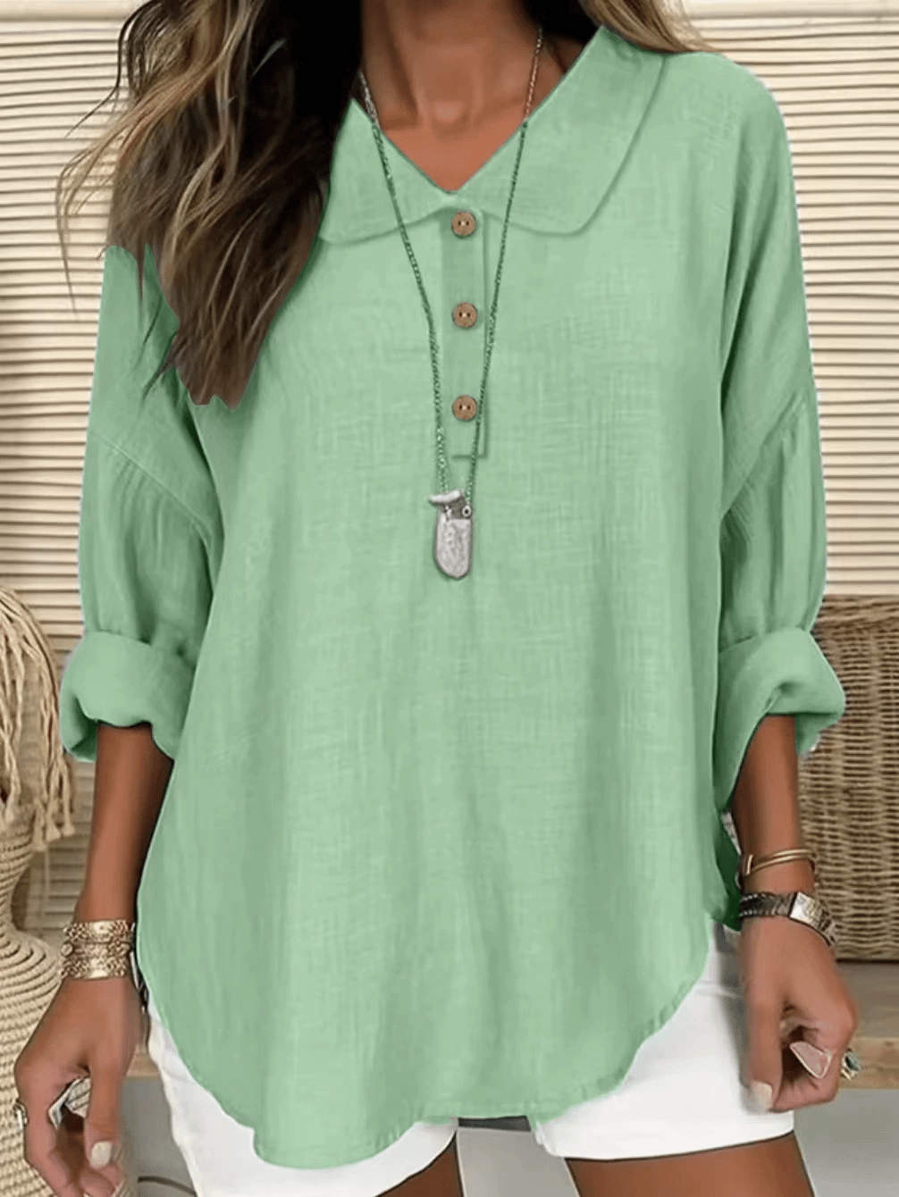 Women's Casual Lapel Button Long Sleeve Shirt 