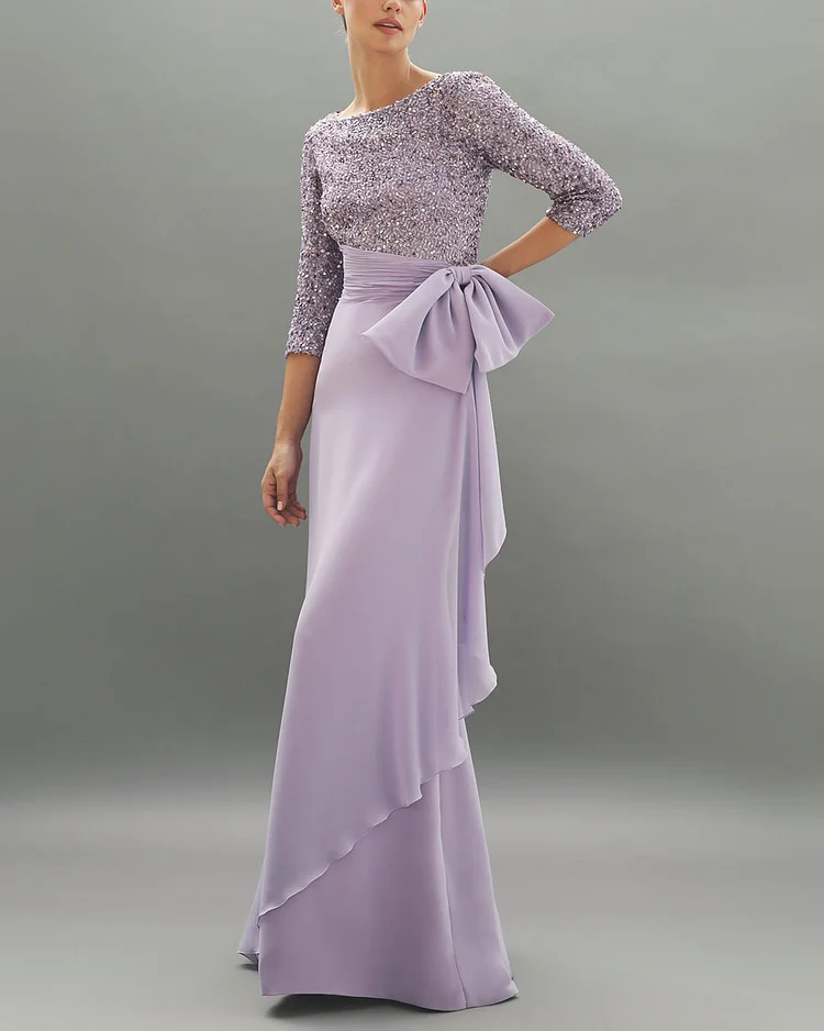 Elegant sequined bow maxi dress